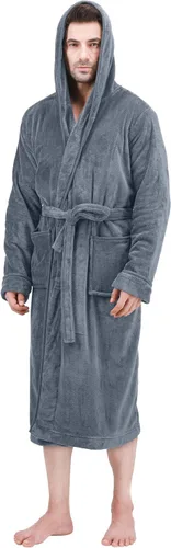 Vista 10 de NY Threads - Bata de baño con capucha para hombre de lujo, bata de baño de felpa de lujo con capucha, bata de spa para hombre Negro