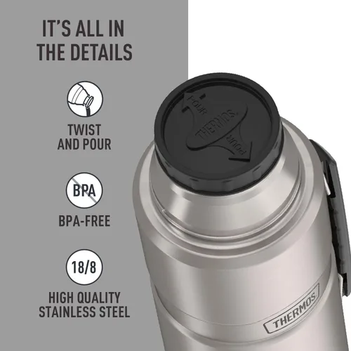Vista 4 de Botella inoxidable para bebidas de 68 onzas líquidas, modelo King, de la marca Thermos, Acero inoxidable