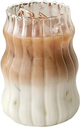 Vista 7 de Ochine Vasos acanalados para beber – Vasos de vidrio para vino, café, cócteles, expreso, té helado, agua, bebidas, jugo y cerveza