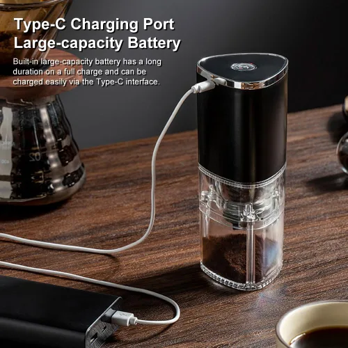 Vista 7 de Molinillos de café para uso doméstico, molinillo de café de rebabas, cafetera con molinillo de carga USB integrada, molienda gruesa y fina, adecuada
