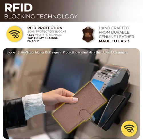 Vista 2 de Fundas de chequera para hombres y mujeres - Soporte de chequera estándar con bloqueo RFID de cuero
