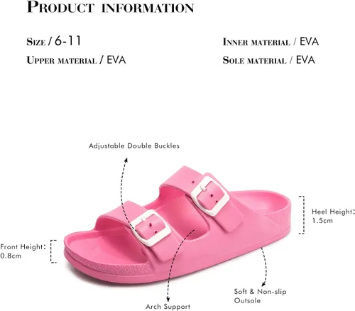 Vista 7 de FUNKYMONKEY - Sandalias bajas cómodas para mujer, hechas de etilvinilacetato, ajustables con hebilla doble