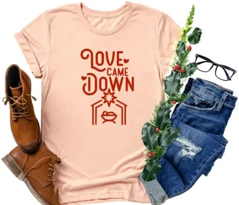 Vista 5 de Love Came Down Christian Christmas Shirts for Women, Faith Based Christmas T-shirts, Stocking Stuffers Christian Gifts, Nativity Religious Xmas Gift.