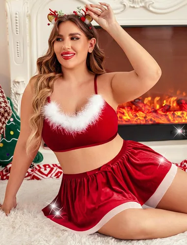 Vista 3 de Avidlove Conjunto de disfraz de Navidad de Papá Noel para mujer, talla grande