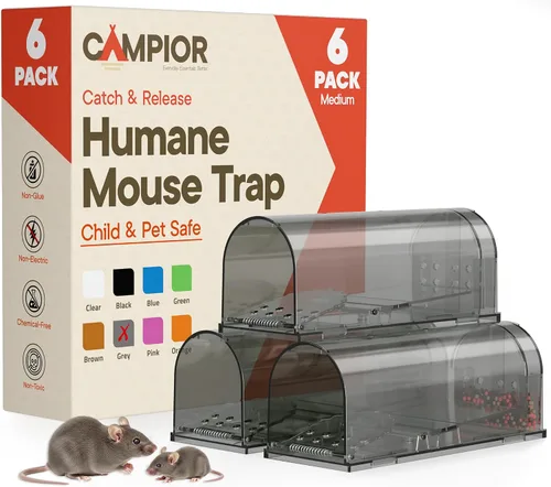 Vista 10 de Paquete de 1 trampa para ratones humana, color gris, captura y liberación para interiores y exteriores, segura para mascotas y niños, jaula