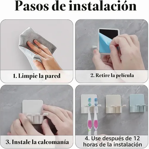 Vista 3 de 2 soportes autoadhesivos para cepillos de dientes montados en la pared, gancho para cepillos de dientes a prueba de agua, 3 en 1 con soporte