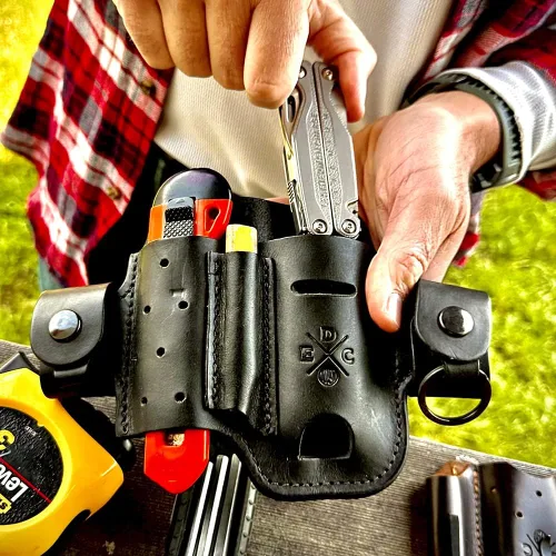 Vista 6 de Funda multiherramienta, organizador EDC de cuero, bolsa para cinturón para multiherramienta, cuchillo, bolígrafo, llaves, compatible con Leatherman