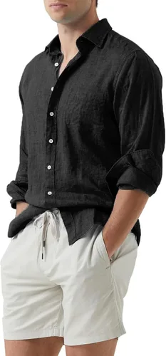 Vista 2 de JMIERR Camisa de vestir de manga larga con botones y lino de algodón para hombre