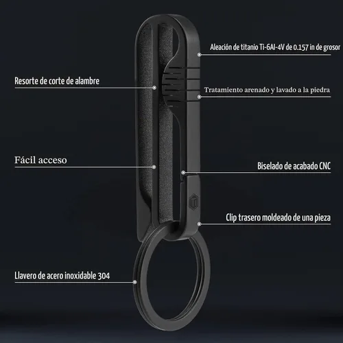 Vista 9 de KeyUnity KM03 Llavero de titanio clip para cinturón con llavero extraíble Negro