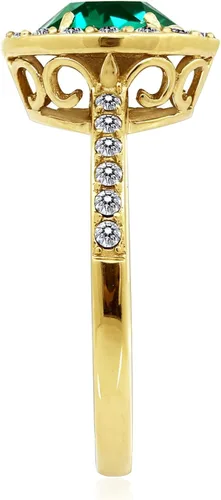 Vista 3 de Tienda Collection Platinum-Plated Sterling Silver Aquamarine Color Made with Imported Infinite Elements Crystal Round Shape Ring