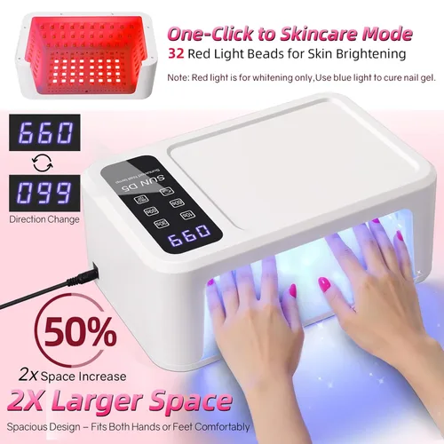 Vista 4 de Luz UV para uñas de gel, lámpara de uñas LED UV de 120 W con 140 cuentas, secador de uñas profesional de secado rápido, diseño de dos manos, cuidado