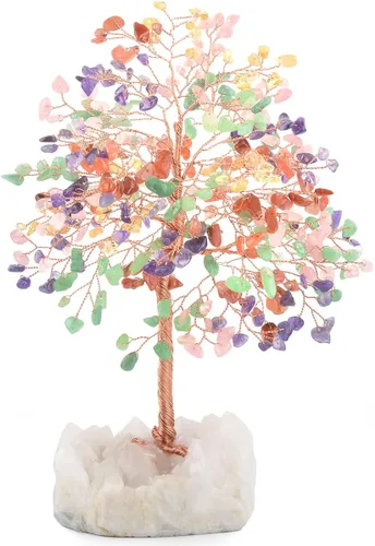 Vista 7 de Piedra preciosa natural (406 piedras), árbol de la vida de cristal de amatista, equilibrio de chakras, energía positiva Fengshui, decoración bonsái
