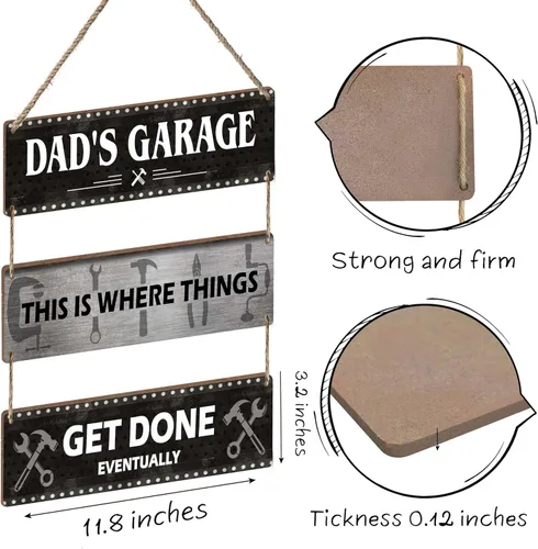 Vista 6 de Placa rústica de madera con texto en inglés "This Is Where Things Get Done Eventually", de 11.8 x 3.2 pulgadas cada una, perfecta para el día