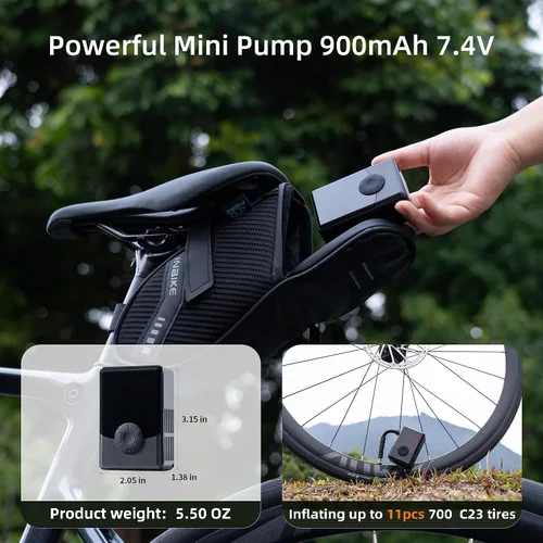 Vista 4 de Mini bomba de neumáticos de bicicleta con calibre, bomba eléctrica de bicicleta máxima de 130 PSI, mini bomba de aire de inflado rápido