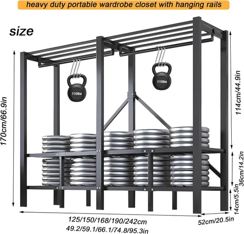 Vista 2 de Armario portátil de 49.2 pulgadas para colgar ropa, perchero plegable resistente con tapa, gran cubierta, armarios plegables independientes, Negro