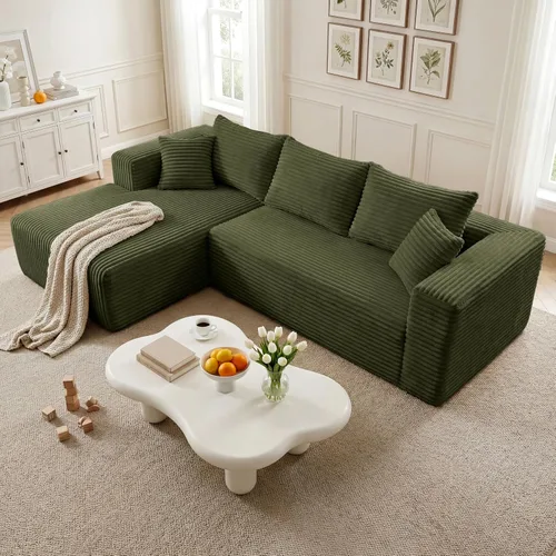 Vista 45 de Sofá modular en forma de L de 118 pulgadas, moderno sofá modular de pana de espuma viscoelástica de 4 plazas con otomana, asiento profundo tapizado