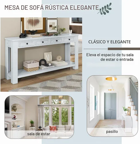 Vista 7 de Knocbel Mesa de consola para pasillo, sofá, entrada, mesa auxiliar de 63 pulgadas de largo, muebles con 4 cajones y estante inferior para sala