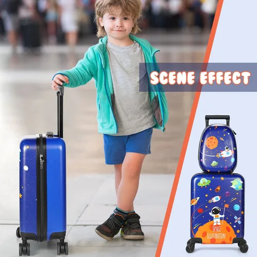 Vista 5 de Weewooday Maleta y mochila para niños de 18 pulgadas con rueda giratoria, estuche rígido de viaje de 13 pulgadas, mochila para niña, juego