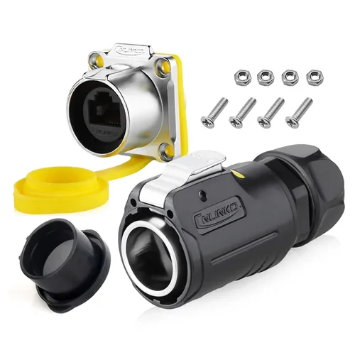 Vista 7 de Conector impermeable RJ45, conector impermeable Ethernet Cat6 industrial, adaptador de doble puerto de aviación 8P8C, acoplador de señal