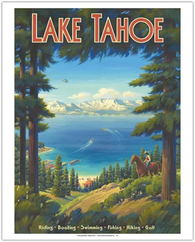 Vista 9 de Kerne Erickson - Póster de viaje vintage de Kerne Erickson Lake Tahoe California, equitación, barco, natación, pesca, senderismo, golf, impresión