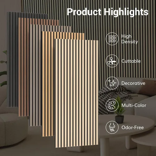 Vista 9 de TONOR Paneles de pared de listones de madera, paquete de 2 paneles acústicos de 47.2 x 23.6 pulgadas, paneles acústicos de listones de madera