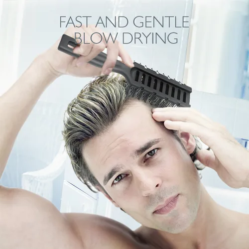 Vista 6 de Baasha Cepillo para el cabello, cepillo ventilado para secar con soplado, cepillo de pelo corto para hombre con cerdas con punta de bola, mejor