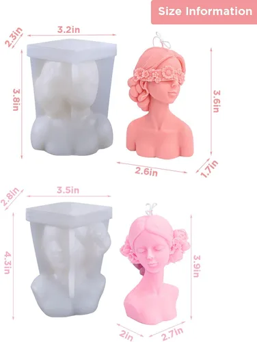 Vista 2 de Paquete de 2 moldes de vela 3D Beauty Elegant Girl Female Body Candle Molde de silicona Ojos Cerrados Niña con los ojos vendados Chica DIY Personaje