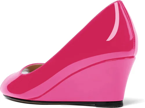 Vista 7 de WAYDERNS Zapatos de tacón bajo con cuña de charol y puntera abierta para mujer de 2 pulgadas