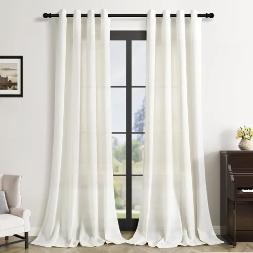 Vista 54 de Cortinas de lino negro para dormitorio y sala de estar de 84 pulgadas de largo, juego de 2 paneles, para habitación de niños, filtro de luz