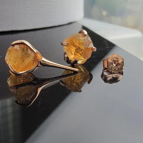 Vista 73 de Aretes de piedra preciosa natural en bruto con oro rosa sobre plata de ley 925, 6 a 0.276 in, regalo de piedra de nacimiento de calidad genuina