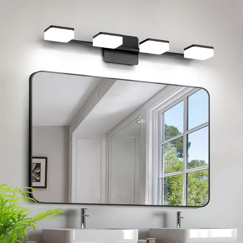 Vista 2 de 4 lámparas de acrílico para baño, moderna lámpara negra para tocador de baño, accesorios de iluminación de pared negro mate sobre el espejo, luz LED