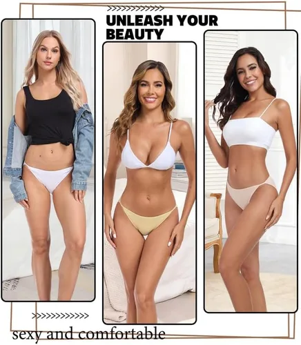 Vista 5 de ANLIQI Ropa interior de bikini de corte alto para mujer, suave, modal, de tiro bajo, no se ve, tallas grandes, paquete múltiple