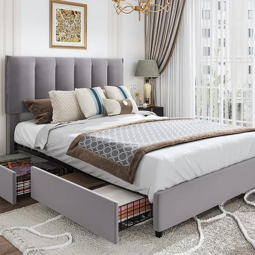 Vista 67 de VECELO Base de cama de tamaño individual con cajón de almacenamiento, base de cama de plataforma resistente con cabecera y fuerte soporte de Negro