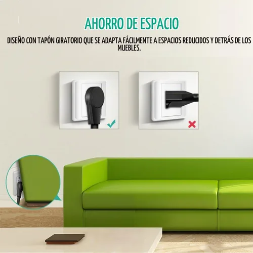 Vista 4 de Nekteck - Cable de extensión de 1 pie de enchufe plano giratorio de 360°, cable de alimentación de 3 clavijas 14AWG/15A, cable de alimentación