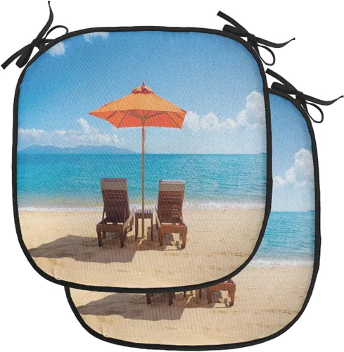 Vista 126 de Lunarable Cojín para silla costera, diván del desierto, descanso solitario, vacaciones, tropical, resort playa, ocio, asiento acolchado para cocina