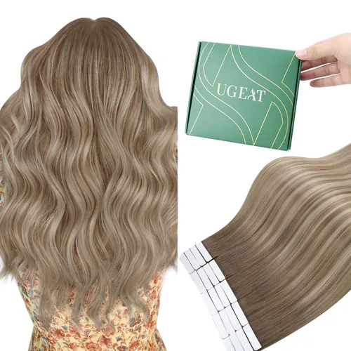Vista 23 de Ugeat Extensiones de cabello humano con cinta invisible, extensiones de cabello negro con cinta, extensiones de cabello humano negro azabache