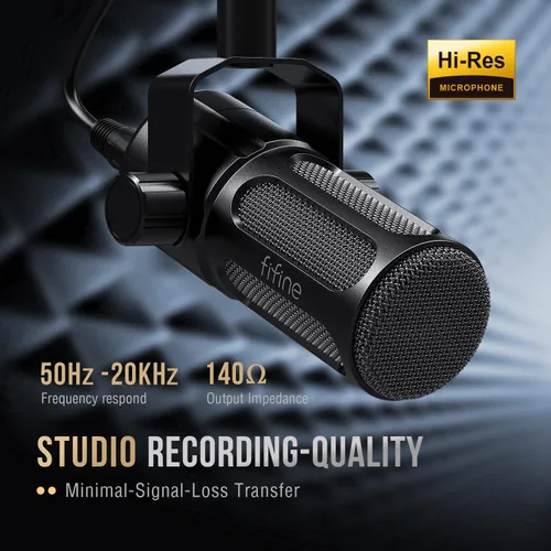 Vista 3 de FIFINE Micrófono dinámico XLR, micrófono vocal de estudio para grabación, micrófono de podcast XLR de metal con impulso medio, filtro de corte bajo