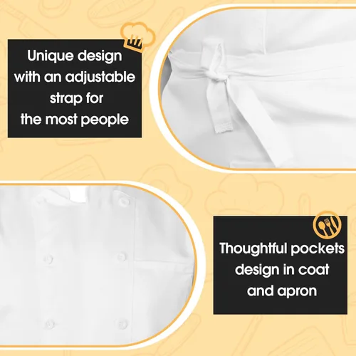 Vista 4 de Hillban Halloween 3 Pcs Chef Unisex Costume Chef Tall Hat Coat Bistro Apron Set Chef Jacket Chef Coat Chef Apron for Man