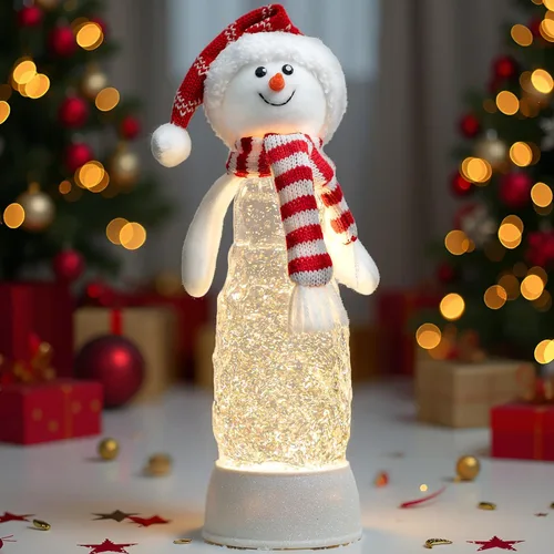 Vista 17 de Globo de nieve de Navidad con agua brillante de muñeco de nieve con música y temporizador, linterna iluminada con pilas para regalos de decoración