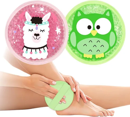 Vista 8 de Paquete de 2 paquetes de hielo de gel para lesiones, lindos paquetes de gel frío y caliente reutilizables para aliviar el dolor de fiebre, muelas