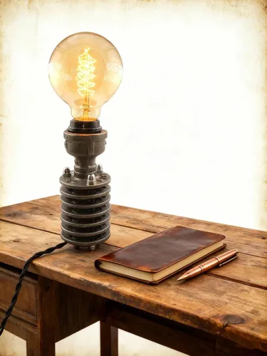 Vista 6 de Lámpara de mesa robot de tubería industrial, luz de escritorio Steampunk, metal dorado, estilo vintage (E)
