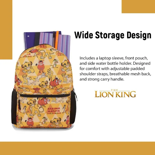 Vista 3 de Disney The Lion King - Mochila para niños, Hakuna Matata Adventure, Simba, Mufasa, cicatriz, timón y Pumbaa, mochila para niños, niñas, niños