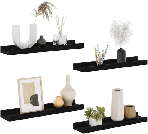 Vista 4 de Black Floating Shelves Set of 4, Wall Mounted MDF Shelves with Matte Finish for Living Room, Bedroom Decor Display