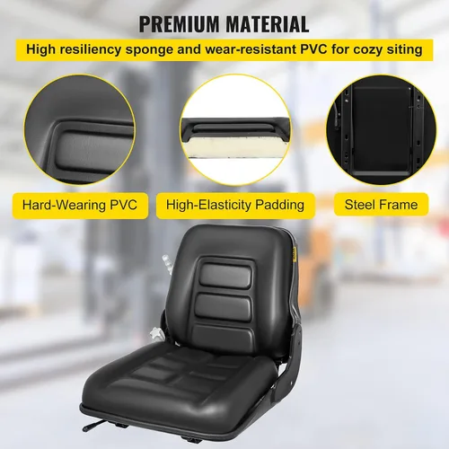 Vista 3 de VEVOR Asiento de tractor de PVC, asiento de carretilla elevadora universal ajustable de 6 pulgadas/5.906 in, asiento de corte de peso de 3 etapas