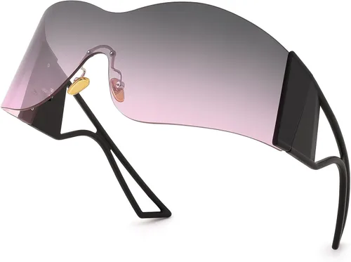 Vista 3 de Karsaer Vision - Gafas de sol futuristas de gran tamaño para mujeres y hombres, a la moda, sin montura Y2k, gafas de sol envolventes