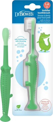 Vista 23 de Dr. Brown's Cepillo de dientes para niños pequeños, dinosaurio, verde, paquete de 1