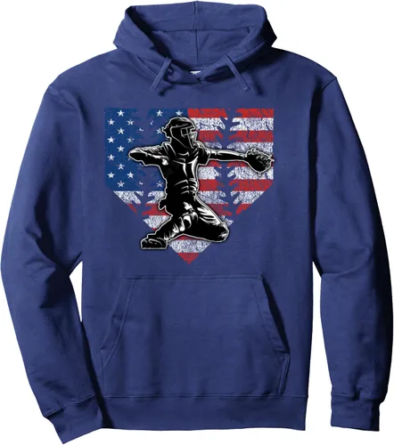 Vista 5 de Sudadera con capucha y pespuntes de pelota con bandera estadounidense, Negro