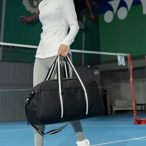 Vista 8 de Bolsa de gimnasio deportiva grande con zapatos y bolsillos húmedos y secos, funda de paleta para hombres y mujeres, accesorios deportivos, bolsas