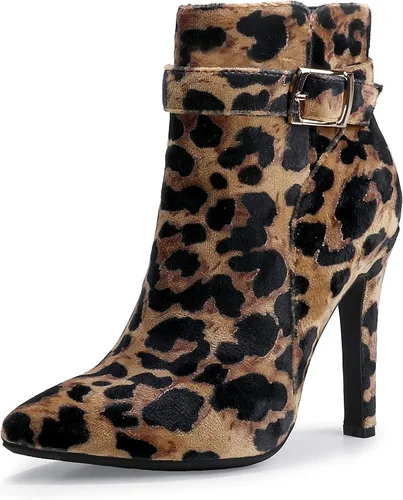 Vista 7 de IDIFU Dana - Botines de tacón de aguja alto con punta puntiaguda para mujer, botas cortas con cremallera lateral y hebilla de metal Poliuretano negro