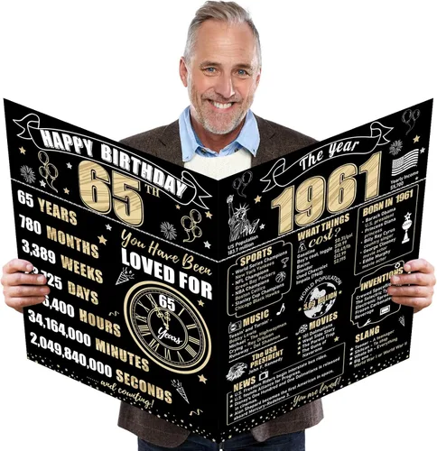 Vista 23 de Turypaty Tarjeta de 10 cumpleaños grande con sobre para niños y niñas, libro de firmas de invitados gigante de feliz 10 cumpleaños en negro y oro